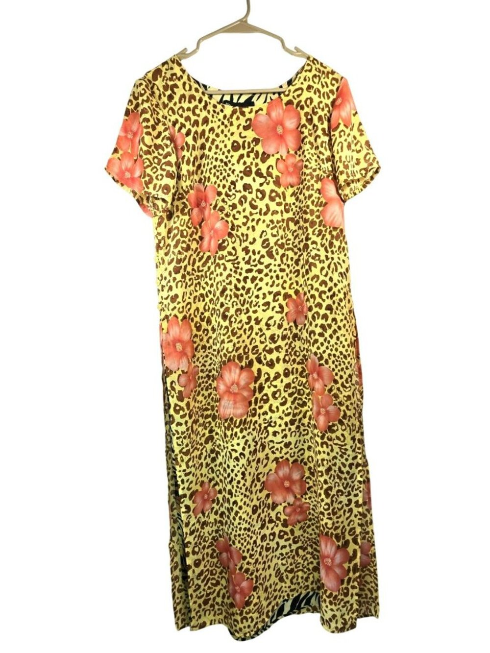 Mlle Gabrielle Resort Casual Tropical Animal Print Maxi Tunic Dress Womens Sz 10